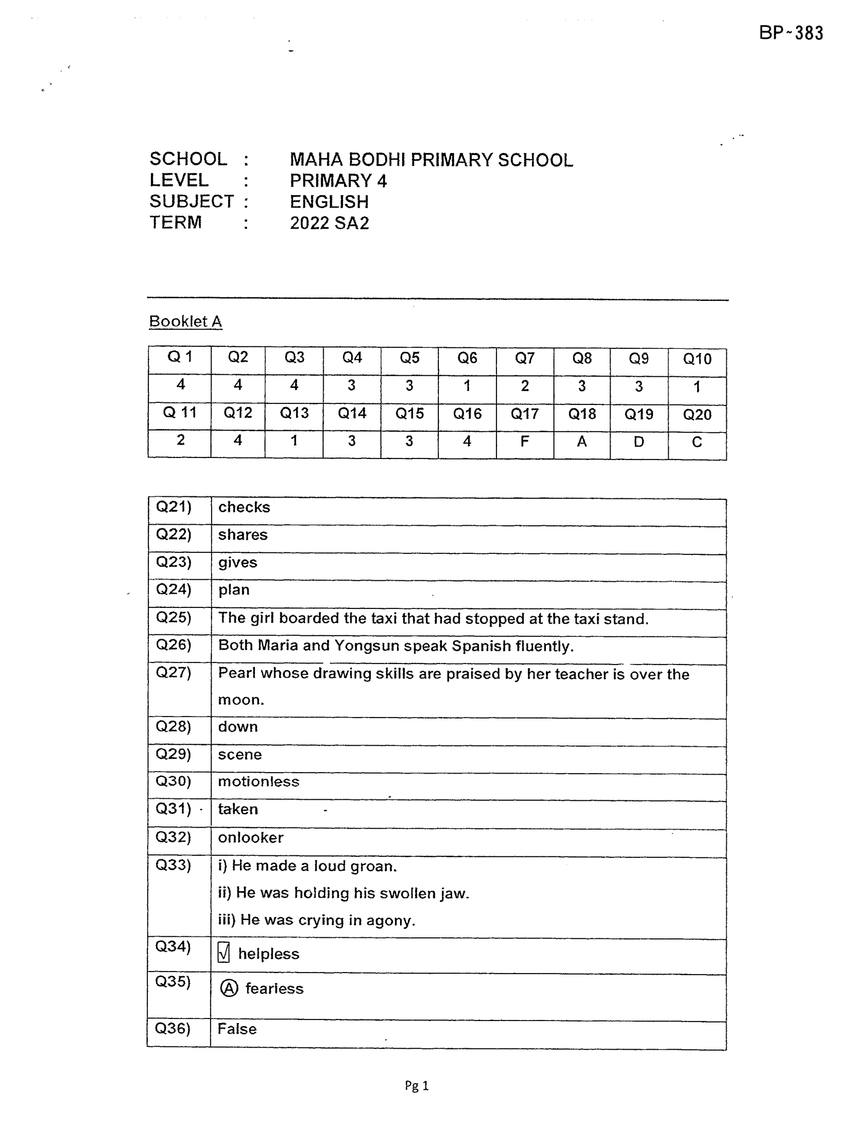 Answer Page 29